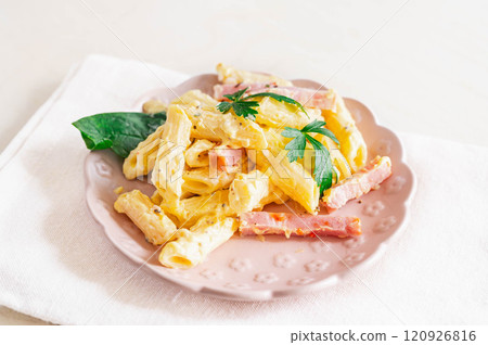 Western food: Carbonara-style macaroni salad Western food: Carbonara-style macaroni salad 120926816