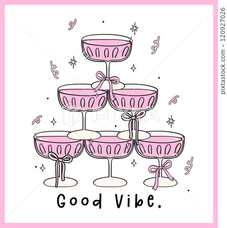 Cute Retro Wine Glasses Stack Hand Drawn Coquette Celebration Doodle in Pink Cute Retro Wine Glasses Stack Hand Drawn Coquette Celebration Doodle in Pink 120927026