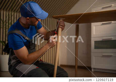 DIY furniture assembly in modern home interior with detailed craftsmanship shown DIY furniture assembly in modern home interior with detailed craftsmanship shown 120927119