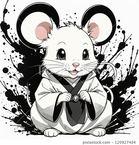 這是一隻水墨畫風格的老鼠。我們使用人工智慧生成的圖像。 120927484