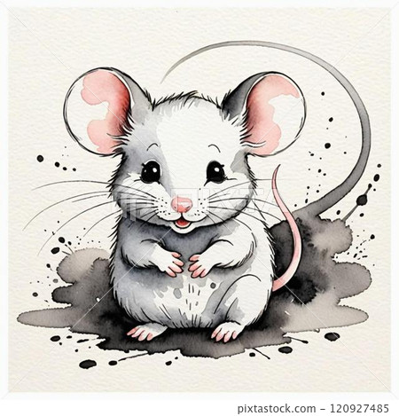 這是一隻水墨畫風格的老鼠。我們使用人工智慧生成的圖像。 120927485