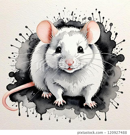 這是一隻水墨畫風格的老鼠。我們使用人工智慧生成的圖像。 120927488