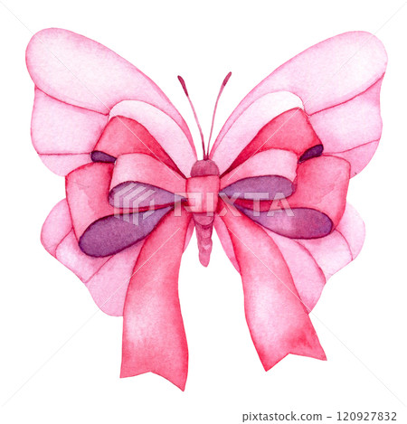 watercolor drawing, butterfly with bow and pink ribbon. symbol of the fight against breast cancer watercolor drawing, butterfly with bow and pink ribbon. symbol of the fight against breast cancer 120927832