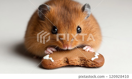 Cute Hamster Nibbling on Gingerbread Treat 120928410