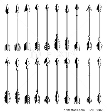 Set of archer arrows. Design element for logo, label, sign. Vector illustration 120928829