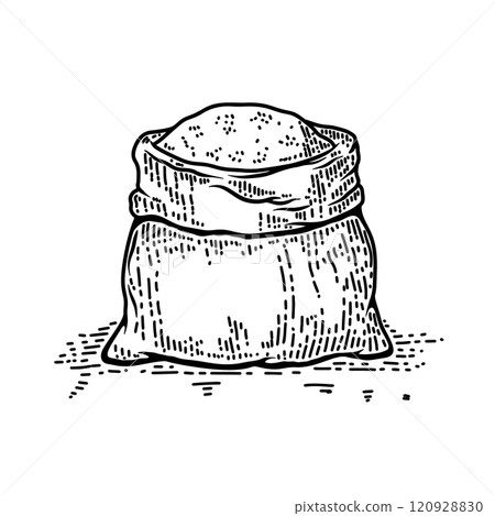 Vintage flour bag. Design element for logo, label, sign. Vector illustration 120928830