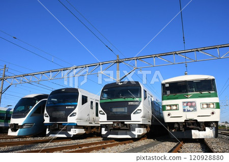 Limited express trains lined up at Higashi-Omiya (E261 series, E257 series 2000, E257 series 5000, 185 series) Limited express trains lined up at Higashi-Omiya (E261 series, E257 series 2000, E257 series 5000, 185 series) 120928880