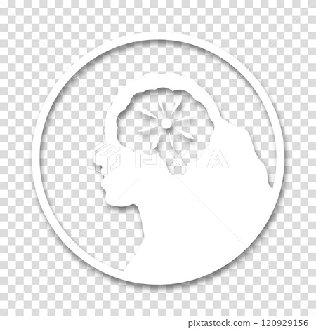 The head of a woman or girl is in a circle on transparent background. Medical concept icon of diseases of the brain, psychological disorder The head of a woman or girl is in a circle on transparent background. Medical concept icon of diseases of the brain, psychological disorder 120929156