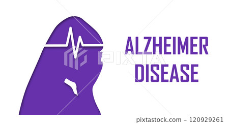People suffering from brain disease and memory loss. Alzheimer patient concept. Medical help. Elderly people silhouette in paper cut style. Vector illustration for neurology therapy, mental illness 120929261