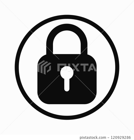 Padlock in circle icon design on isolated white background. Vector clipart illustration. Lock sign for website or app Padlock in circle icon design on isolated white background. Vector clipart illustration. Lock sign for website or app 120929286