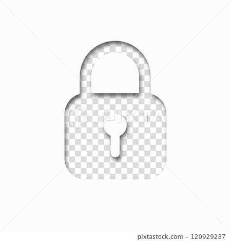 Paper cut style padlock icon with shadow on transparent background. Lock icon for website. Security concept. Hiding a secret. Vector illustration 120929287