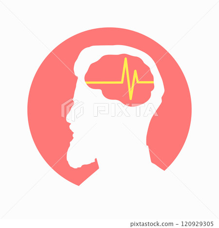 Illustration of human brain encephalography medical vector icon on human head isolated on white background. Stroke, epilepsy and Alzheimer s awareness, seizure disorder, stroke, ADHD Illustration of human brain encephalography medical vector icon on human head isolated on white background. Stroke, epilepsy and Alzheimer s awareness, seizure disorder, stroke, ADHD 120929305