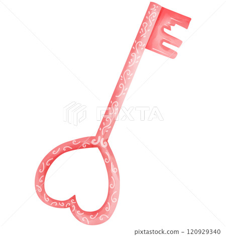 hand drawn watercolor sweet pink key 120929340
