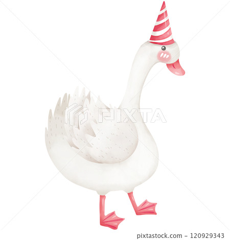 Swan with sweet pink party hat, watercolor, hand drawn Swan with sweet pink party hat, watercolor, hand drawn 120929343