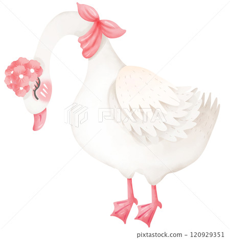 Swan with sweet pink flower crown, watercolor, hand drawn Swan with sweet pink flower crown, watercolor, hand drawn 120929351