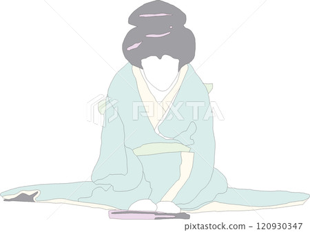 A woman in a kimono bowing, a scene from Japanese dance 120930347