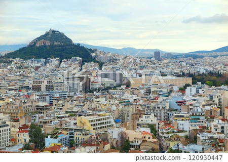 Athens, Greece, cityscape, Parliament and Lycabettus Hill 120930447