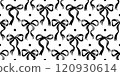 Ribbon bow seamless pattern. Vector print with white and black holiday background. Cute crayon bows. Simple charcoal small trendy ribbon for Birthday, Christmas, Halloween. Basic doodle knot pattern 120930614