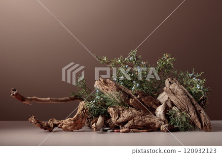 Abstract nature scene with a composition of juniper and dry snags. Abstract nature scene with a composition of juniper and dry snags. 120932123