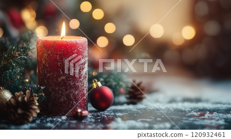 decorative christmas candle, festive christmas background 120932461