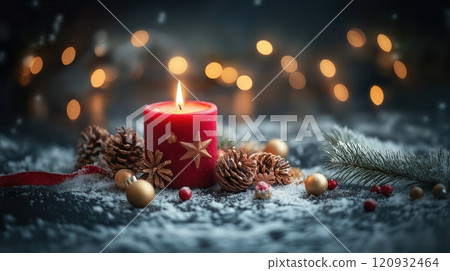 decorative christmas candle, festive christmas background 120932464