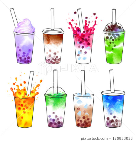Bubble Tea flavors watercolor collection Bubble Tea flavors watercolor collection 120933033