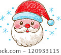 Santa Claus, Christmas doodle crayon pastel drawing. Hand drawn Santa Claus in red hat, child vector. Pencil cute sketch, Christmas Noel isolated winter painting. Cartoon pen childish simple art 120933115