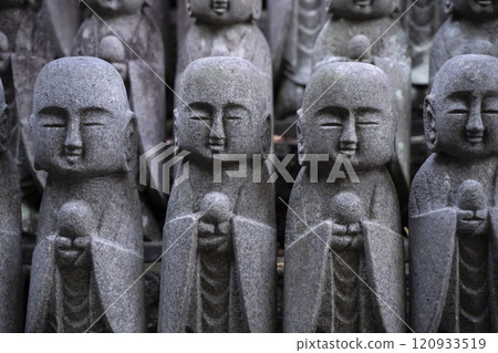 Statues of Ksitigarbha bodhisattva Jizo at Hasedera Temple, Kamakura, Kanagawa, Japan. 120933519