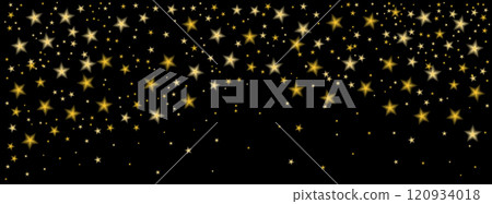 Gold shooting star confetti background. . Glittery Christmas border with flying blurred stars Festive vector background for New Year or birthday decoration. Gold shooting star confetti background. . Glittery Christmas border with flying blurred stars Festive vector background for New Year or birthday decoration. 120934018