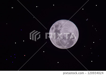 Full moon and stars   Orion constellation  120934024