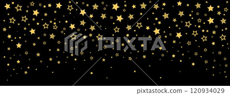Gold shooting stars confetti background. Shiny golden Christmas border with flying blurred stars Festive background for xmas New Year or birthday decorations. Vector illustration Gold shooting stars confetti background. Shiny golden Christmas border with flying blurred stars Festive background for xmas New Year or birthday decorations. Vector illustration 120934029