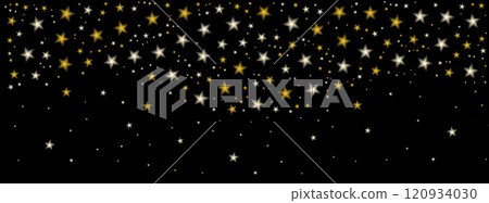 sGold shooting star confetti background. . Shiny Christmas border with flying blurred stars Festive background for New Year or birthday decorations. Vector illustration 120934030