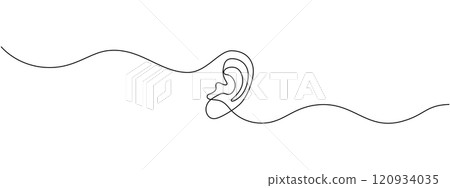 Human ear one continuous line . Single line editable vector drawing of the hearing part of the body. Concept of the World Day of the Deaf Human ear one continuous line . Single line editable vector drawing of the hearing part of the body. Concept of the World Day of the Deaf 120934035