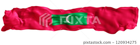 Stylized flag of Maldives waving in the wind, isolated on white background. Footer, header or divider. Cut out wide, panoramic element. Banner for patriotic themes or national event promotions. 3D. Stylized flag of Maldives waving in the wind, isolated on white background. Footer, header or divider. Cut out wide, panoramic element. Banner for patriotic themes or national event promotions. 3D. 120934275