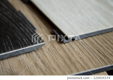 Vinyl strips. Flexible plastic laminate.Floor covering, LVT. Vinyl strips. Flexible plastic laminate.Floor covering, LVT. 120934374