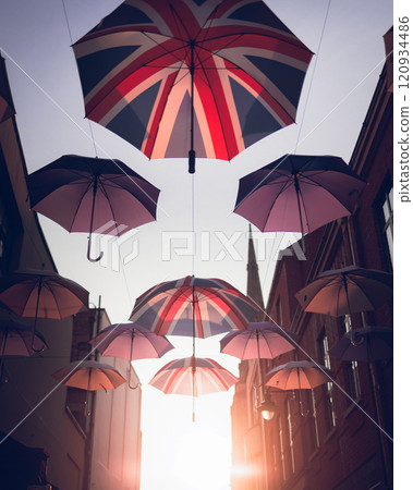 Durham Umbrella Street at sunset 120934486