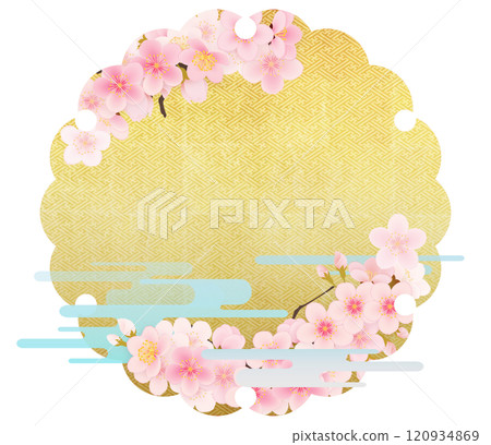Background material with golden snowflake lines and Yoshino cherry blossoms 120934869