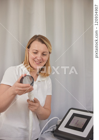 body massage, Cosmetology, skin care. Vacuum body massage can help reduce fat in problem areas, slimming, special body care equipment for slimming, lpg massage procedure, anti-cellulite roller-vacuum 120934907