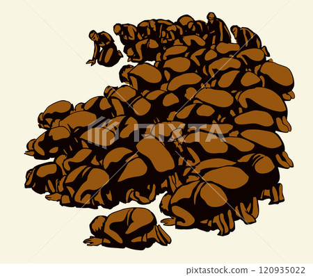 Vector drawing. People bowing befor king 120935022