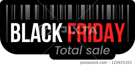 Black friday total sale banner with barcode representing the shopping event offering huge discounts and deals attracting customers worldwide Black friday total sale banner with barcode representing the shopping event offering huge discounts and deals attracting customers worldwide 120935203