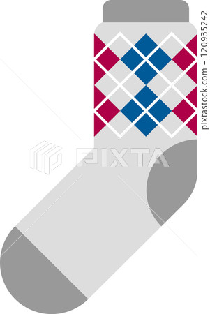 Gray sock with argyle pattern in blue and burgundy showcasing winter fashion, warmth, and style, perfect for cold weather and holiday seasons Gray sock with argyle pattern in blue and burgundy showcasing winter fashion, warmth, and style, perfect for cold weather and holiday seasons 120935242