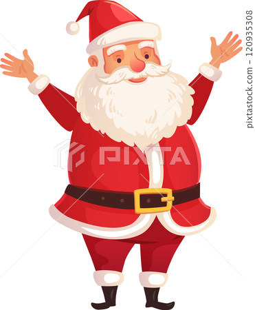Santa claus, with open arms and a beaming smile, embodies the festive spirit of christmas, inviting everyone to share in the joy and magic of the holiday season 120935308
