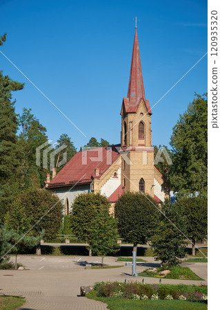 Old ancient Ogre Evangelical Lutheran Church. Ogre city, Latvia. 120935320