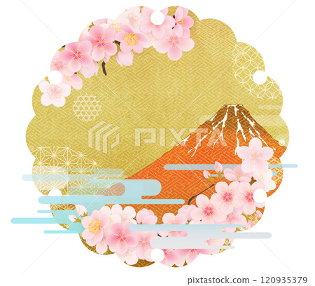 Background material with golden snowflake lines and Yoshino cherry blossoms 120935379