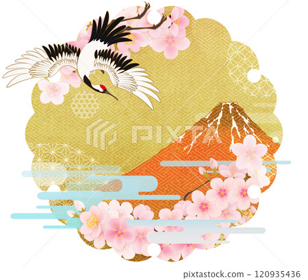 Background material with golden snowflake lines and Yoshino cherry blossoms 120935436