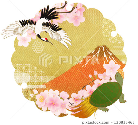 Background material with golden snowflake lines and Yoshino cherry blossoms 120935465