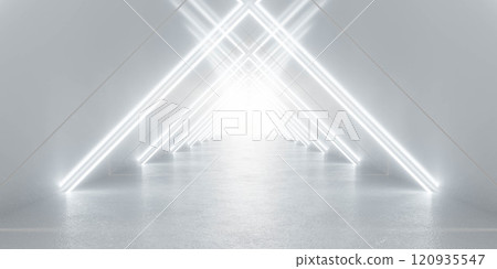 Futuristic Minimalistic Corridor with Bright Light Beams 120935547