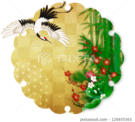 Golden snowflake and pine, bamboo and plum background material 120935563