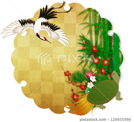 Golden snowflake and pine, bamboo and plum background material 120935566