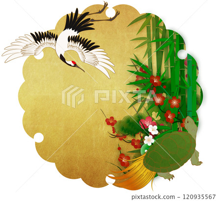 Golden snowflake and pine, bamboo and plum background material 120935567